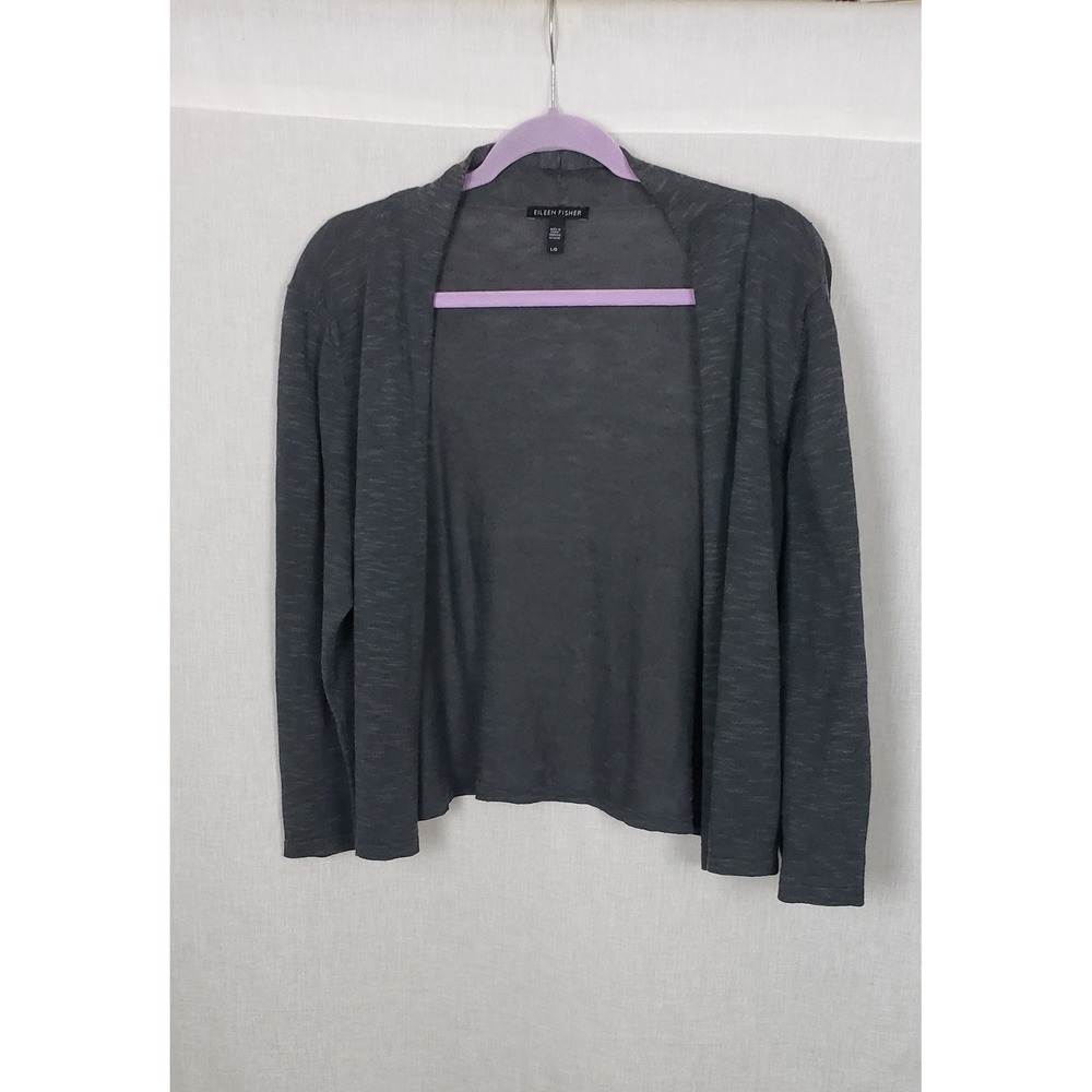 Eileen Fisher Organic Linen Cotton Open Front Cardigan Gray L Casual Sustainable